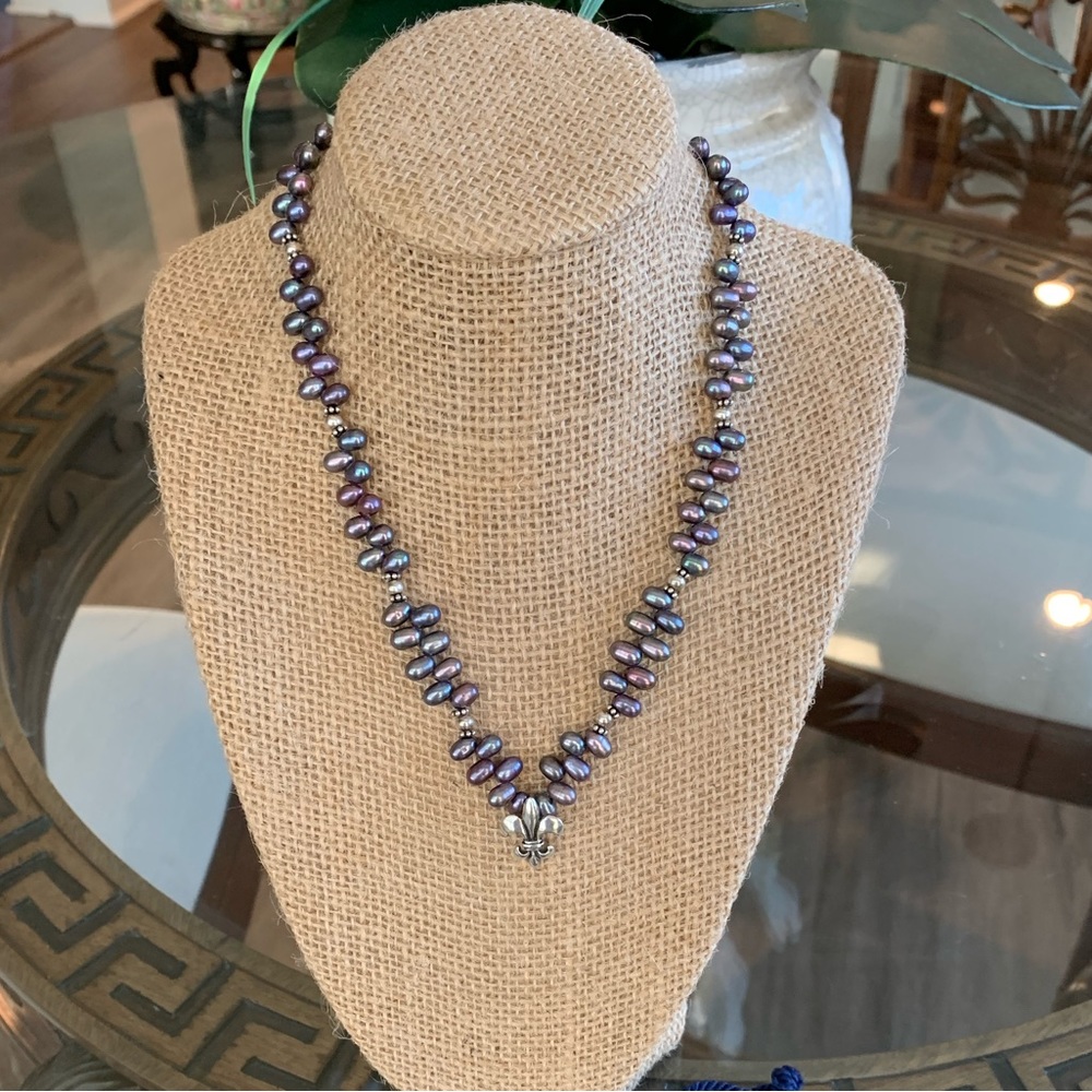 Mignon Faget Fleur De Lis Freshwater Pearl Necklace